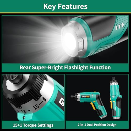 GRENPRO 3.6V Cordless Electric Screwdriver Set 44Pcs LED Light with Case