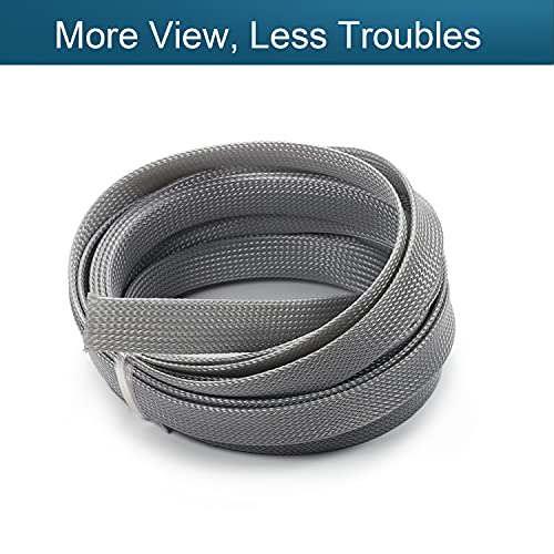 Othmro 16.4ft Length Expandable PET Flexible Braided Cable Sleeves 0.62in Width Wire Loom Sleeving and Organizers Flexible Wire Mesh Sleeves for TV Audio PC Computer Cords from Pet Chewing Grey