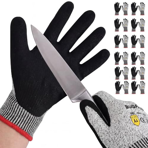 12 Pairs ANSI A4 Cut Resistant Work Gloves With Sandy Nitrile Coating, M - size: Medium