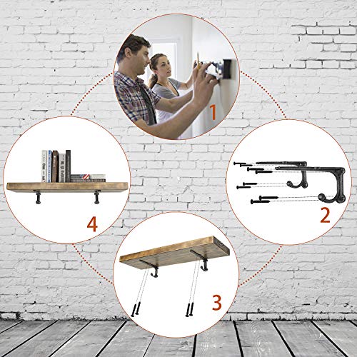 Rustic Floating Shelf Bracket 8 Inch, Cast Iron Shelf Brackets for Wall Shelving, Heavy Duty Shelf Bracket Supports, Decorative Shelves Brackets with Hooks, 4 Pack - size: 4 Pack 8" Bracket