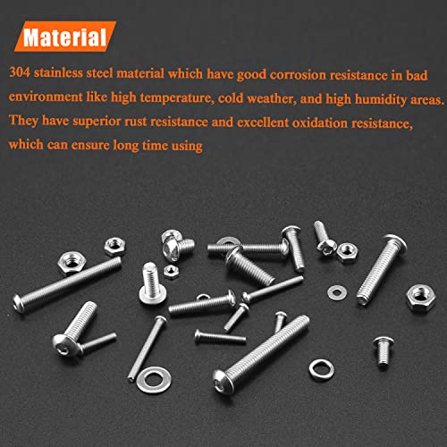 HELIFOUNER 1500 Pieces M2 M3 M4, 304 Stainless Steel Button Head Socket Cap Metric Screws Bolts Washers Nuts Hardware Assortment Kit with Hex Wrenches - style: Button Head