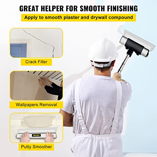 VEVOR Skimming Blade Set,10"+16"+24" Blades + 35"-78" Extension Handle，European Stainless Steel Construction Knife, Aluminum Blade Profile Smoothing Knockdown Spatula for Gyprock/Drywall/Wall-Board - size: 10"+16"+24", style: With Extension Handle