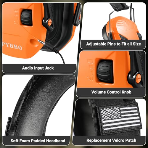 Electronic Shooting Ear Protection w/Gel Pads, 23dB NRR Active Noise Reduction & 3X Amplification Headset for Shooters - color: Orange