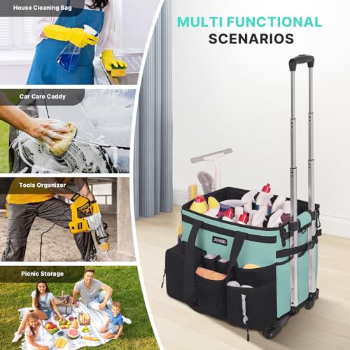 JKAOO Large Rolling Cleaning Caddy Bag with Detachable Trolley, Blue-Green - color: Blue Green