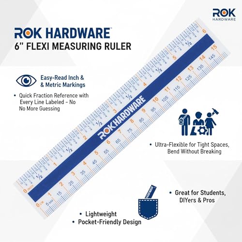 Rok 6" Plastic Flexi Ruler, Easy Read English Metric 150mm - ROKRULER