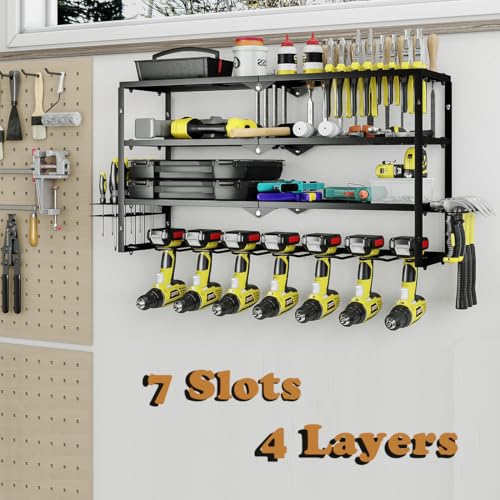 AZERPIAN Power Tool Organizer Heavy Duty Wall Mount Drill Tools Holder - size: 7 Slots 3Layers