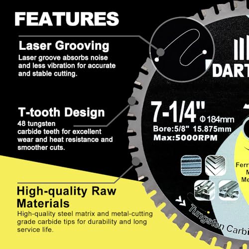 7-1/4 Inch Metal Cutting Circular Saw Blade 48T for Steel, TCT - size: 184 mm