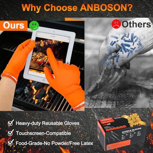 ANBOSON BBQ Gloves Disposable, Heat Resistant Grilling Gloves for Cooking - size: X-Large, style: 10mil Nitrile - Orange