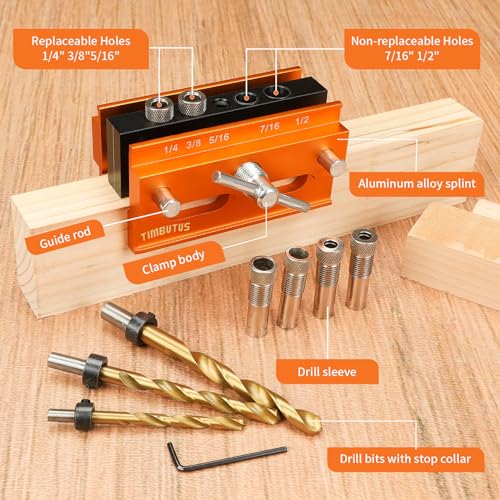 Self Centering Doweling Jig Kit - Adjustable Width Dowel Jig Kit for Straight Holes, Biscuit Joiner Set, 6 Bushings, 3 Size Drill Bits - Woodworking Precision Tool