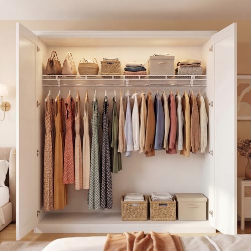 COSTWAY Closet Shelves Wall Mounted, Ventilated Shelf with Hanging Rod | Metal Wire Shelving Kit, Wire Wall Shelf for Laundry Room, Bedroom, Home, Mounting Accessories Included (6 ft x 12 in) - size: 6 ft x 12 in