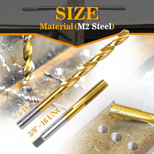 3/8"-16 UNC Tap and 5/16" Drill Bit for Metal, M2 HSS Drill and Tap Set - size: 3/8"-16 Tap, 5/16" Drill