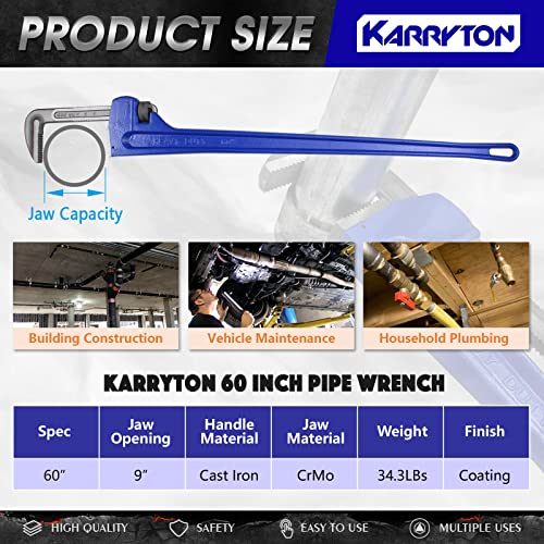 60 Inch Pipe Wrench, Cr-Mo Jaw Opening 9"/228mm Adjustable Heavy Duty Cast Iron Straight Handle Plumbing Wrench, Perfect Plumbers Tool for Oil Field, Plumbing, Construction and Mechanics - size: 60-IN, style: Straight