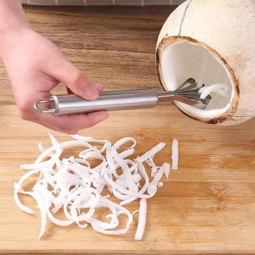 2 Pieces Stainless Steel Coconut Scraper Durable Coconut Meat Removal Multi-Purpose coconut shell Opener Melon Scraper Meat Removal for Safe Fruit Seed peel tool Meat Graters Peelers And Slicers