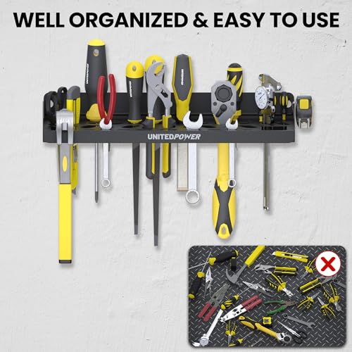 UNITEDPOWER Wall Mount Tool Storage Rack, Screwdriver Holder, Pliers Organizer, Wrench Utility Shelf, 51 Holes for Variety of Small Hand Tools, Workshop, Shed, Garage, Home - style: Hand Tools Holder
