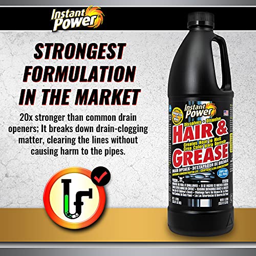 Instant Power Hair and Grease Drain Cleaner - Shower Drain & Sink Cleaner, Liquid Clog Remover, Made in USA, Sink Deodorizer - 1 Liter - size: 33.8 Fl Oz (Pack of 1)
