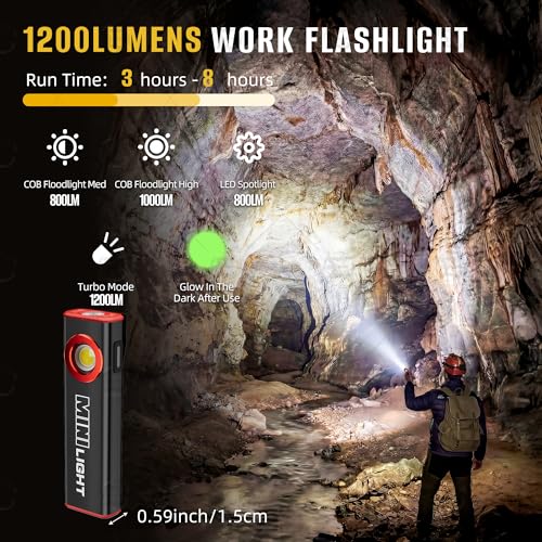 lexall 2 Pack E1 Flashlight, 1200 Lumens Magnetic Pocket EDC Flashlight