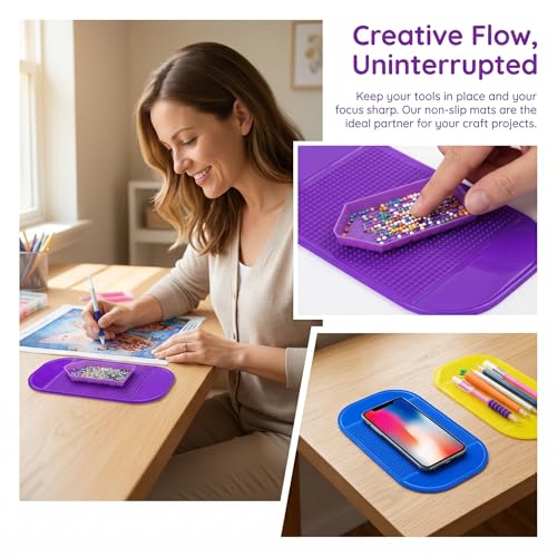 7 Pack Diamond Painting Sticky Mats, Anti Slip Gel Pads for Diamond Art Tools and Trays, Reusable Sticky Holder Pads for 5D Diamond Painting Kits, Craft Accessories for Adults