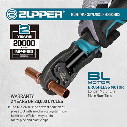 ZUPPER Compact Press Tool Kit for 1/2", 3/4", 1" Copper Pipes - style: MP-2430 (kit with 3 VUS Copper Press Jaws 1/2", 3/4", 1")