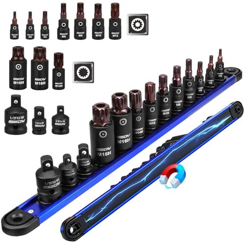 Triple-Square Spline Bit Socket Set: 13-Piece Socket Set with Magnetic Socket Rail Organizer, 1/4,3/8,1/2-inch Drive M4-M18 12 Point Bit Socket Set for Garages Workshops - color: 13pcs Triple Square M4–m18 +Mag Rail