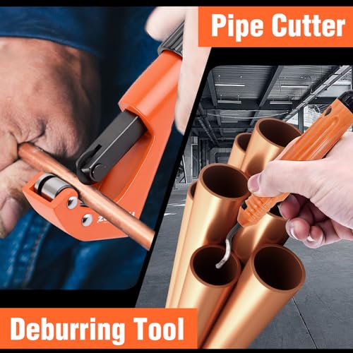 HZLZRZ Copper Pipe Crimping Tool Kit, 3 Die Set for 1/2" 3/4" 1" Pipes, Pro Press Style Crimper with Pipe Cutter, Handheld Pipe Crimper Tool for Plumbing (MCT-1632)