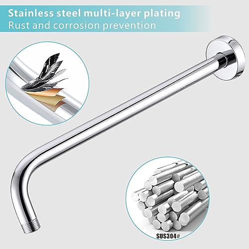 Shower Arm with Flange, 15 Inches Wall Mount Replacement Extension Showerhead Arm For Fixed Shower Head, Chrome - color: Chrome, style: 15 Inch