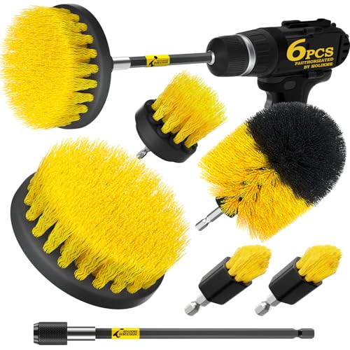Holikme 6Pc Drill Brush Set - Soft Bristles with Extension for Home Clean - color: Yellow