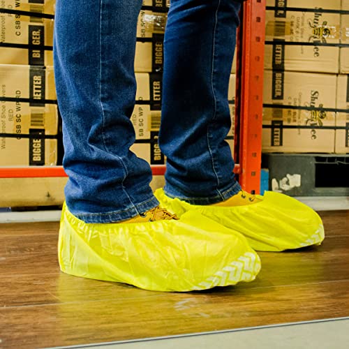 ShuBee Original Disposable, Extra-Large Boot and Shoe Covers, Thicker & Stronger, Durable Protection for Floors - 50 Pairs - color: Yellow