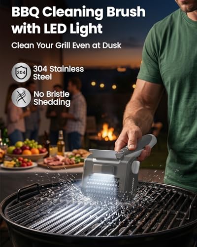 Cordless Electric Grill Brush with LED Light and Front Scraper - color: Silver