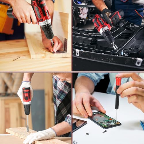 TLGREEN 138-Piece Tool Drill Set with Bits and Case, 12V, Red - color: Red