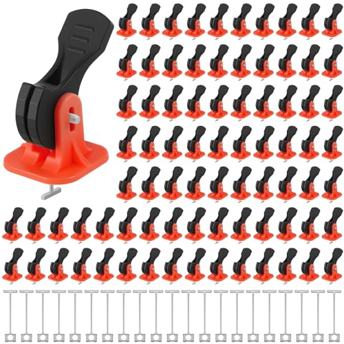 Nuanchu Tile Leveling System Kit 200 Reusable Tile Spacers + 200 1/16'' Replaceable Spare Steel T-pin, Leveling Clips Fit 8-12mm Floor Compounds Set for Wall & Floor (Red) - color: Red
