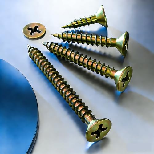 Wensilon (385PCS) Flat Head Yellow zinc Wood Screws, Quick Metal self Tapping Flat Head, Equipped with Dry Wall Plastic Anchor kit. - color: Yellow, size: Multi-Size Kit