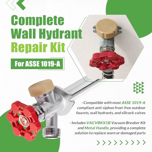 ASSE 1019-A Repair Kit for Anti-Siphon Frost-Free Sillcock Valves, Universal Outdoor Faucet Repair Kit Including VACVBKX1B Vacuum Breaker Kit and Metal Handle (2 Pack)