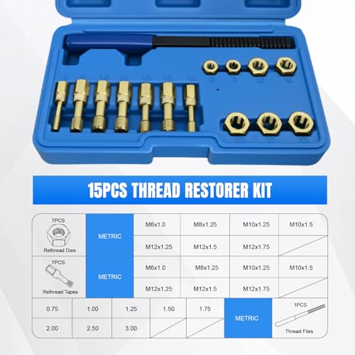 Nilight 15PCS Metric Thread Chaser Set with Case Universal M6 M8 M10 M12 - size: 15PCS Metric