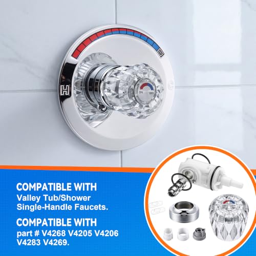 Shower Faucet Repair Kit, Compatible with Valley V4268 V4205 V4206 V4283 V4269, Fits Back to Back Tub/Shower Parts, Complete Cartridge Repair Kit with Clear Handle