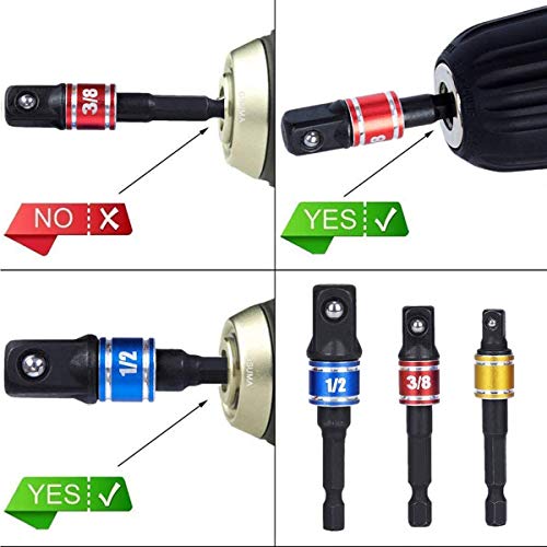 CIGOTU Socket Adapter Extension Set, 1/4, 3/8, 1/2 Inch Hex Shank, Impact Grade, Power Drill to Socket Converter, 3-Piece (Black) | 1/4, 3/8, 1/2 Inch Hex Shank, Impact Grade, Power Drill to Socket Converter, 3-Piece - color: 3*black