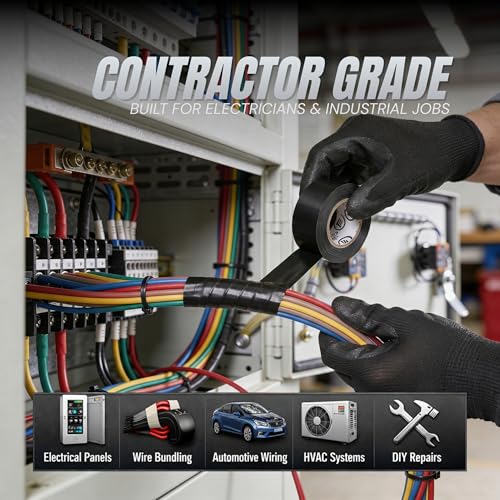 Wide Electrical Tape - Heavy Duty Thick Flame Retardant Black Electrical Tape, Industrial Grade Waterproof PVC Vinyl Roll, 2in x 66ft, 7 Mil, 600V - UL/CSA Listed