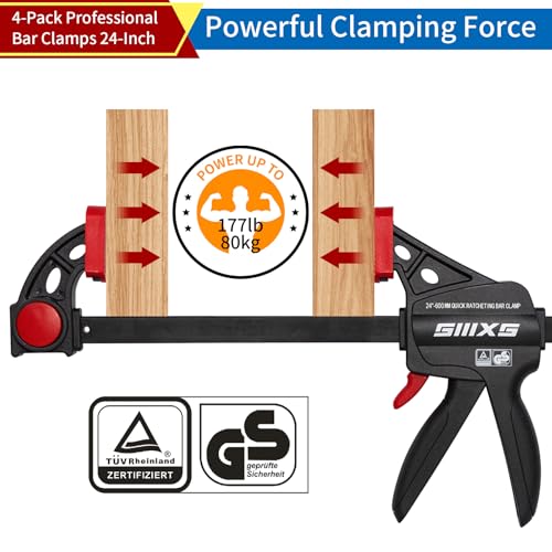 4-Pack 24" Bar Clamps for Woodworking Set with GS Certificate - size: 24''