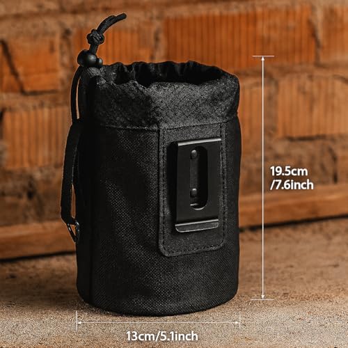 Waxed Canvas Nail/Screw Pouch, Tool Pouch with Belt Clip, 5 x 5 x 8 Inch Rounded Bolt Bag with Stand up Base Metal Clip on Organizer, Nail Pouch Suitable for Carpenters, Electrician, Carpenter - color: Black
