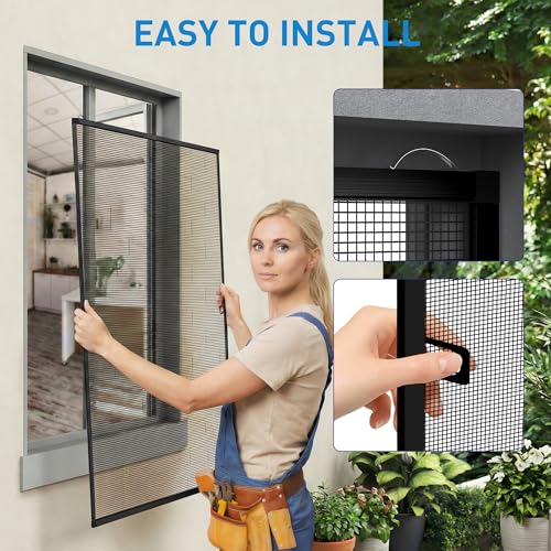 4 Pack Black Window Screen Frame Kit with Aluminum Frames Up to 46" X 46" - color: Black, size: 46 in X 46 in (4 Pack)