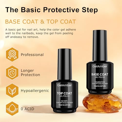 GELAMBER Nail Dehydrator and Primer 2-in-1 Gel Base and Top Coat, Nail File - color: 4Pcs B&T&PD&C