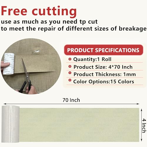 Gheeidau Linen Repair Tape 4x70 Inch Self-Adhesive Couch Patch Repair Fabric Patch for Furniture,Sofas,Cushion,Chairs,Bags,Linen Goods(Off-White) - color: Off-White