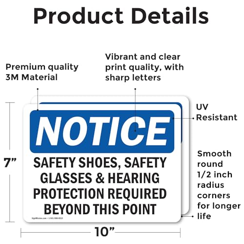(2 Pack) Safety Shoes Safety Glasses & Hearing Protection OSHA Notice Sign 10 Inch X 7 Inch Vinyl Label Decal Sticker Weather Resistant, UV Protected for Workplace, Business, and Construction Site, Made in the USA - size: 10 Inch X 7 Inch, style: Vinyl De