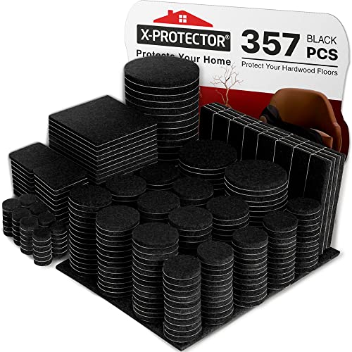 X-Protector 357 Pcs Black Felt Furniture Pads - Heavy Duty Floor Protectors - size: 357 PCS Black