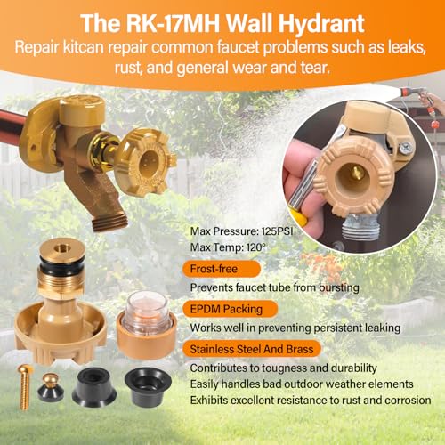 RK-17MH Outside Faucet Repair Kit Metal Handle - Replacement for Woodford Model 17 Outdoor Wall Hydrant, Frost-Free Design, EPDM Packing, 12-Piece Kit