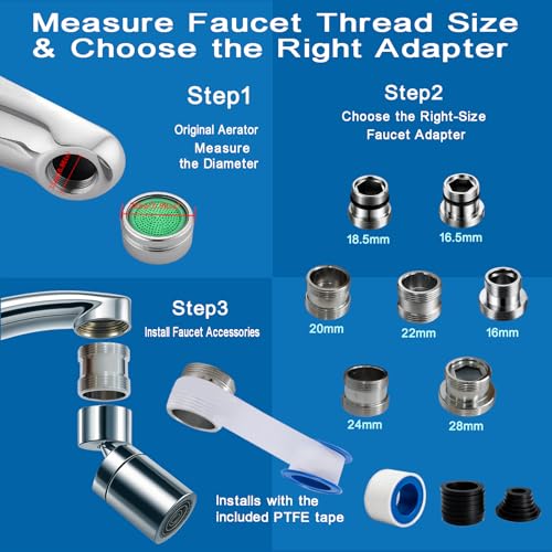 7 Pieces Male Thread Faucet Adapter Kit, Sink Faucet Aerator Adapte - color: Silver, size: MMulti-M22