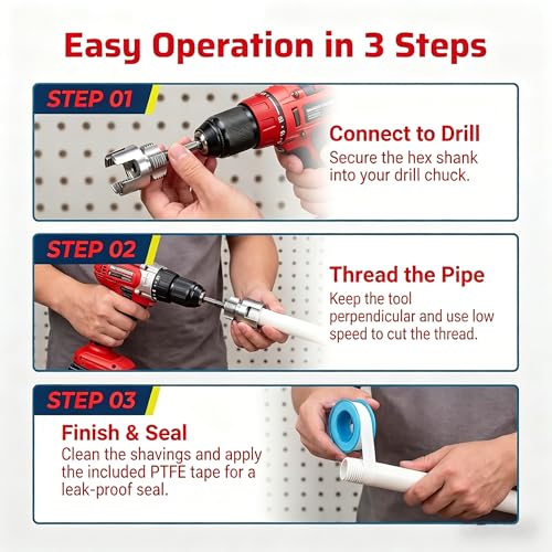 6 in 1 PVC Pipe Threading Tool – Reinforced Hardened Alloy Internal & External Threader Kit for 1/2", 3/4", 1" Pipes, No Chipping No Slippage – Pro Plumbing Tool for DIY Repairs