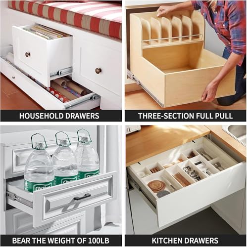 18 inch Soft Self Close Drawer Slides 6 Pairs (12pcs) Full Extension Ball Bearing 3 fold Full Stretch Side Mount Drawer Slides 100 LB Capacity Drawer Slide 18" Silver - size: 18 inch-450mm