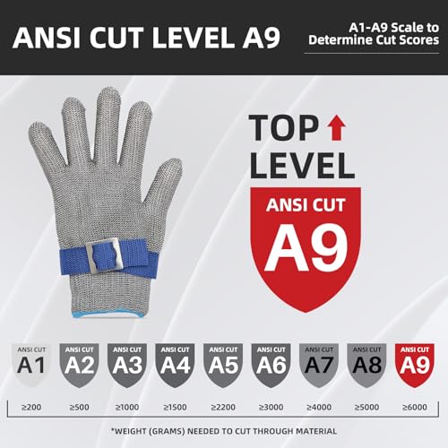 ANSIA9 Cut Resistant Glove,Stainless Steel Metal Gloves For Cutting,Food Grade For Kitchen Cooking, Metal Gloves For Cutting Meat, Oyster Shucking, Mandoline, Fishing,M,1 Pcs - size: Medium (Pack of 1), style: Steel Wire+hppe