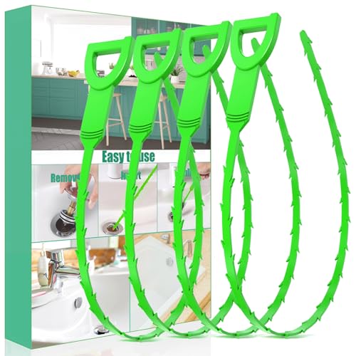 Drain Snake Hair Drain Clog Remover - 4 Pack Shower Sink Unclogger Tool - color: Green, style: 4 Pack