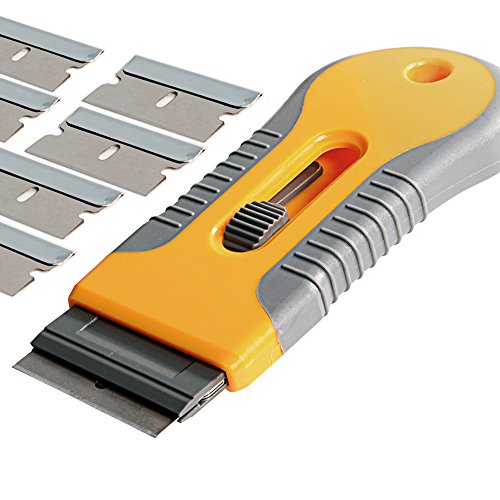EHDIS Car Sticker Remover Glass Cooktop Razor Scraper with 10pcs Replace Blades for Label,Glue,Paint,Adhesive Remover,Oven Door, Stove Cleaning-Yellow - color: Yellow